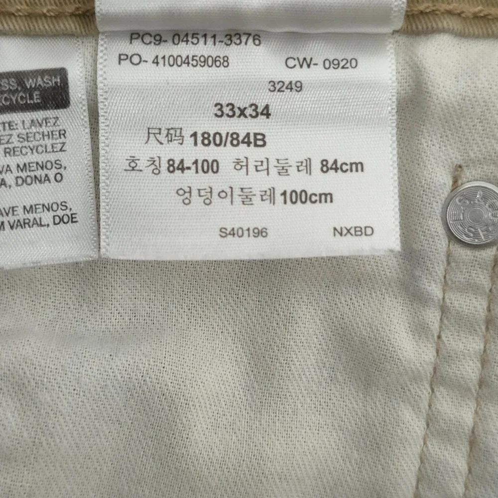 Levi's 511 Mens Slim Fit Pants 33x34 Khaki Tan Chino Workwear 04511-3376